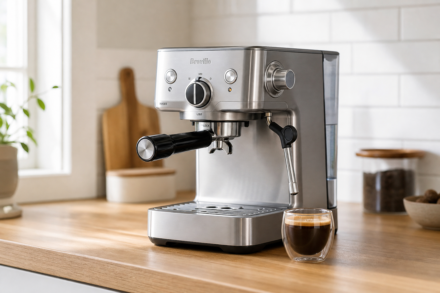 Nowoczesna kuchnia z automatem espresso i filiżanką kawy