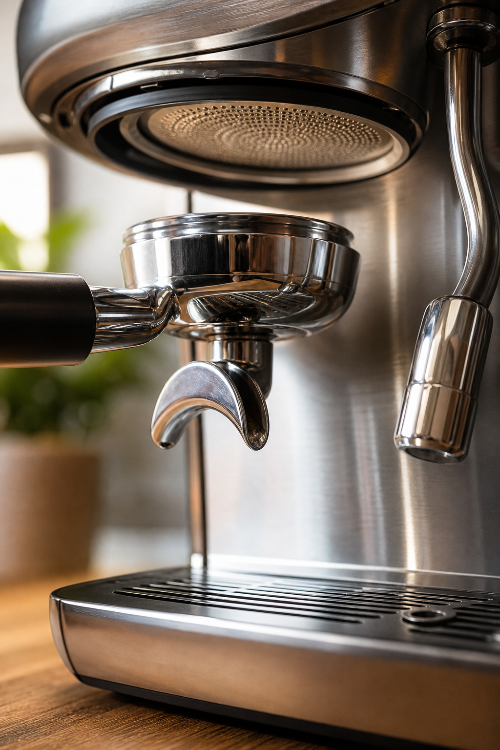 Zbliżenie na dysze i filtry automatu espresso