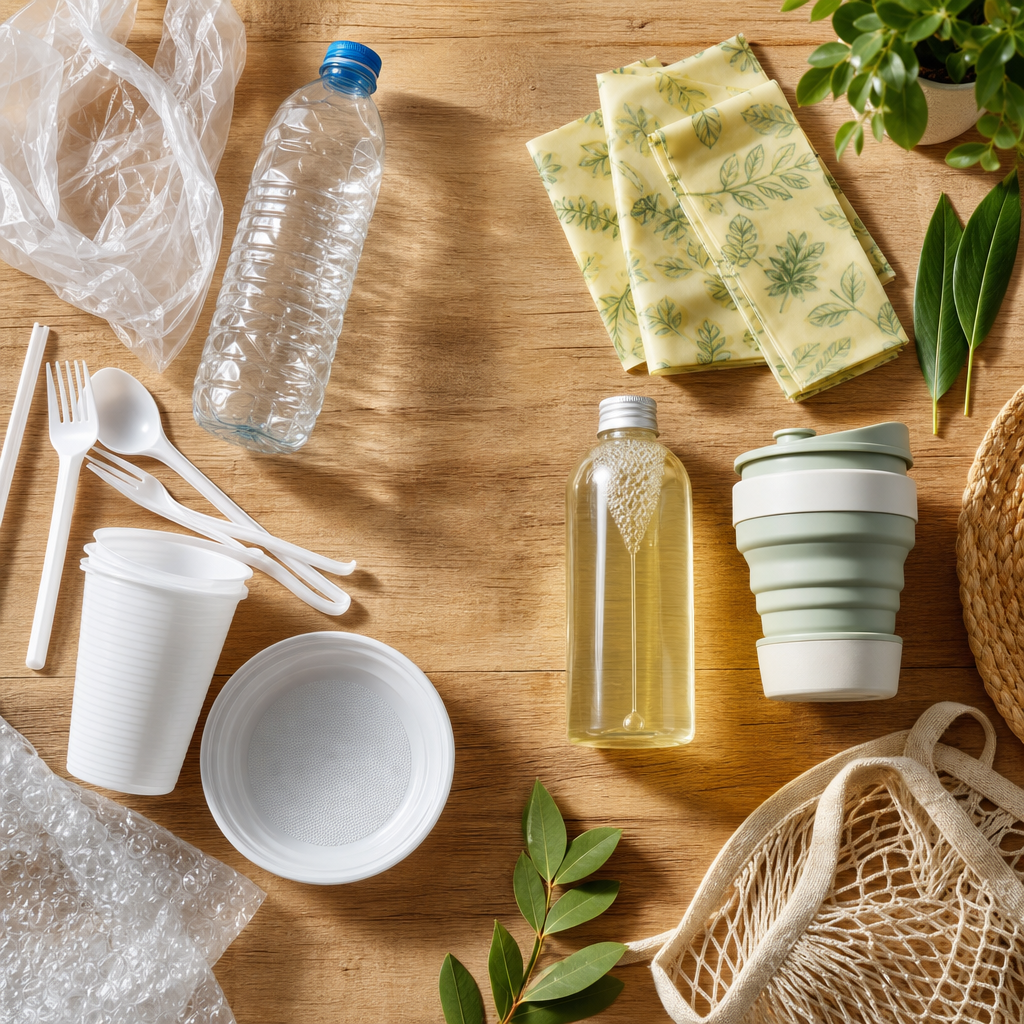 Porównanie plastikowych i ekologicznych produktów