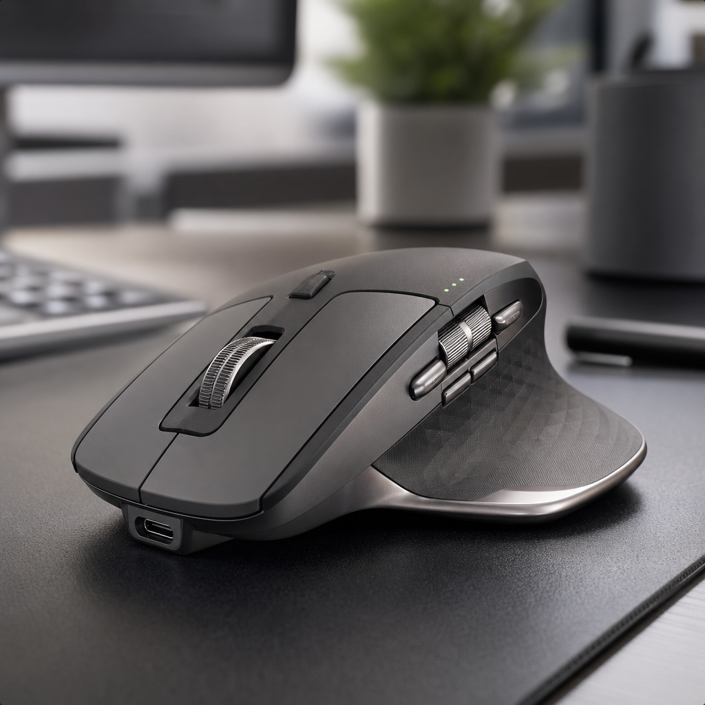 Zbliżenie na ergonomiczną mysz bezprzewodową